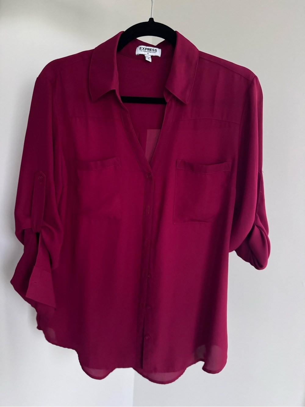 Express portfolio Women's red Button-Front sheer Blouse size large